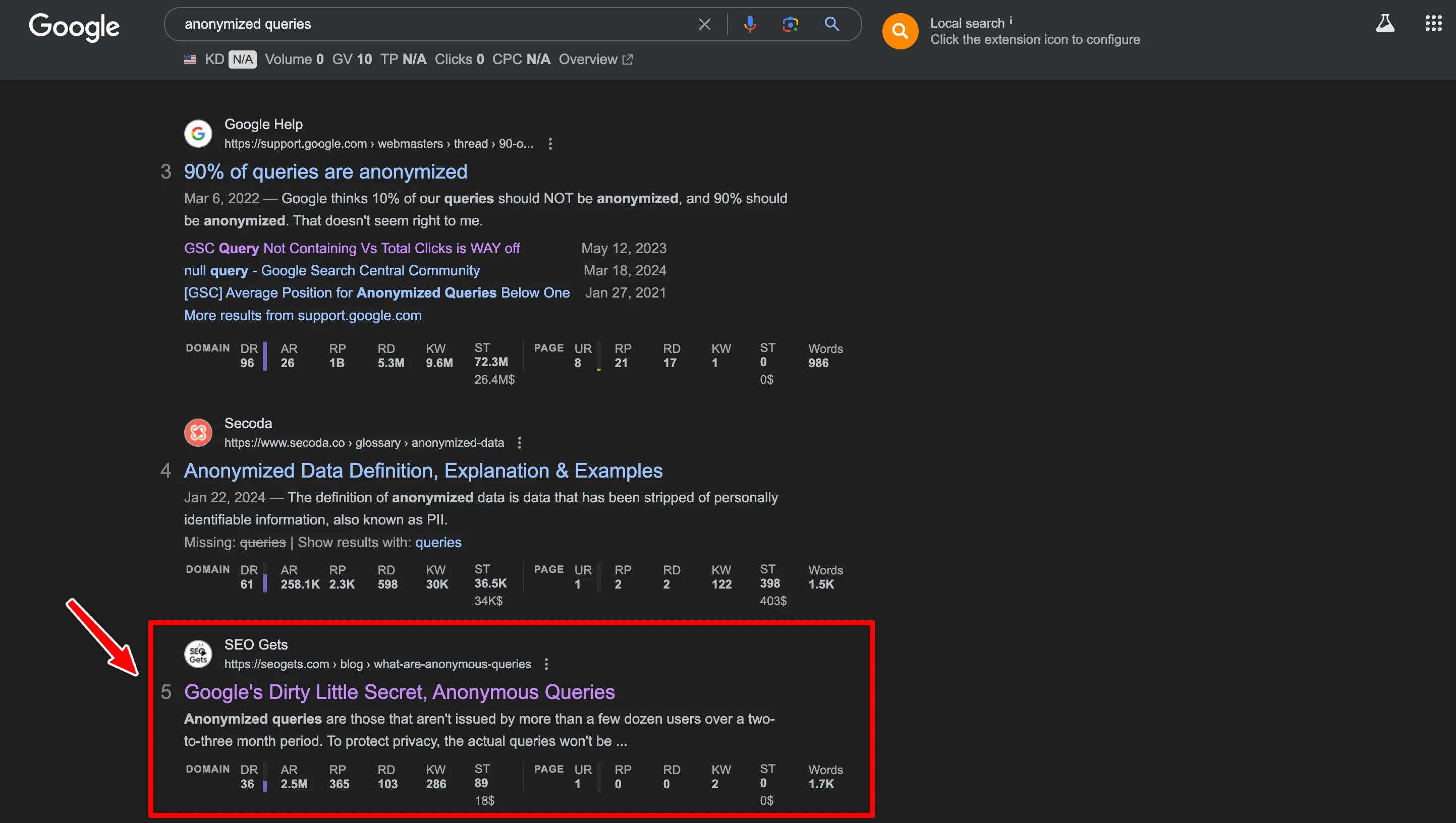 Example of striking distance query
