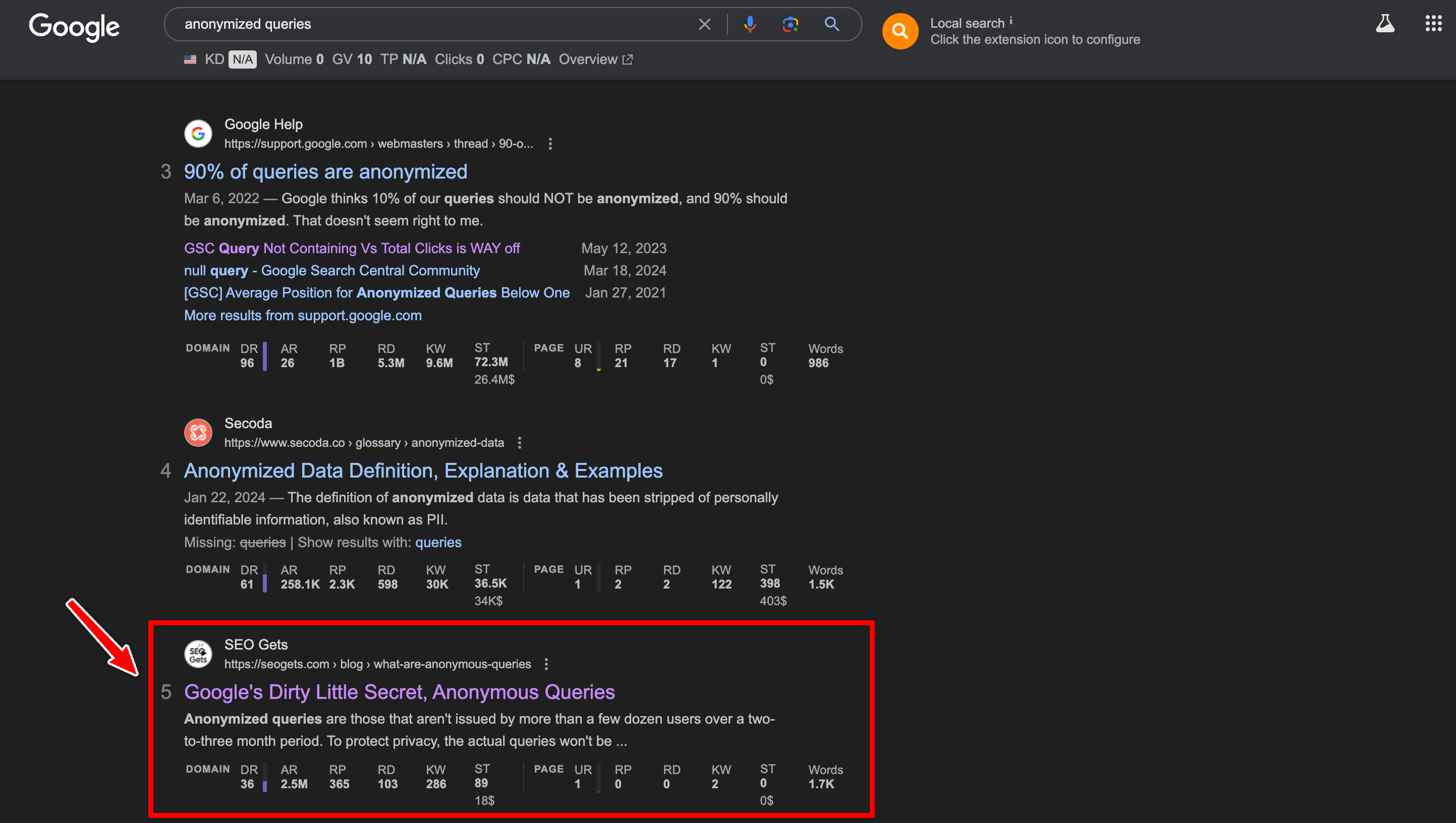 Example of striking distance query