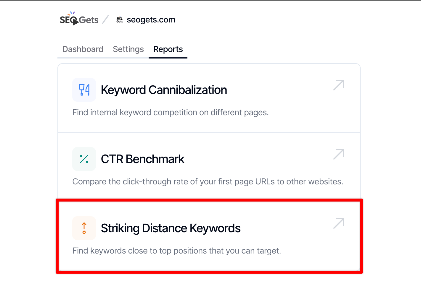 selecting the striking distance report