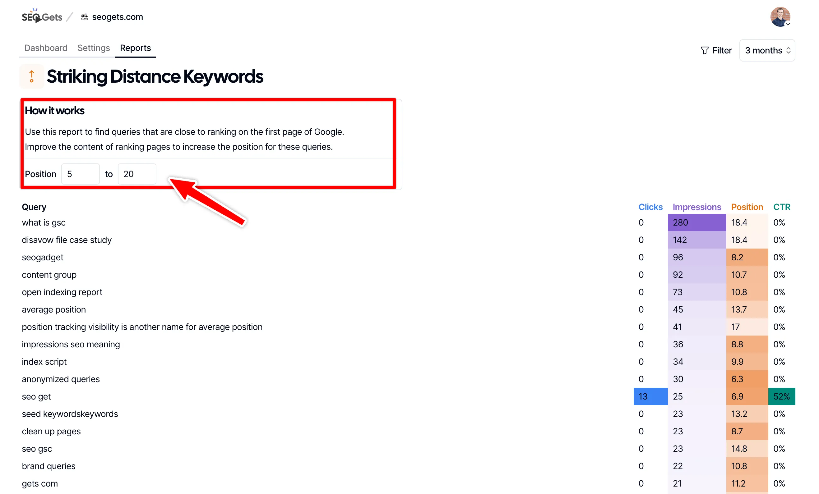 changing the position filter