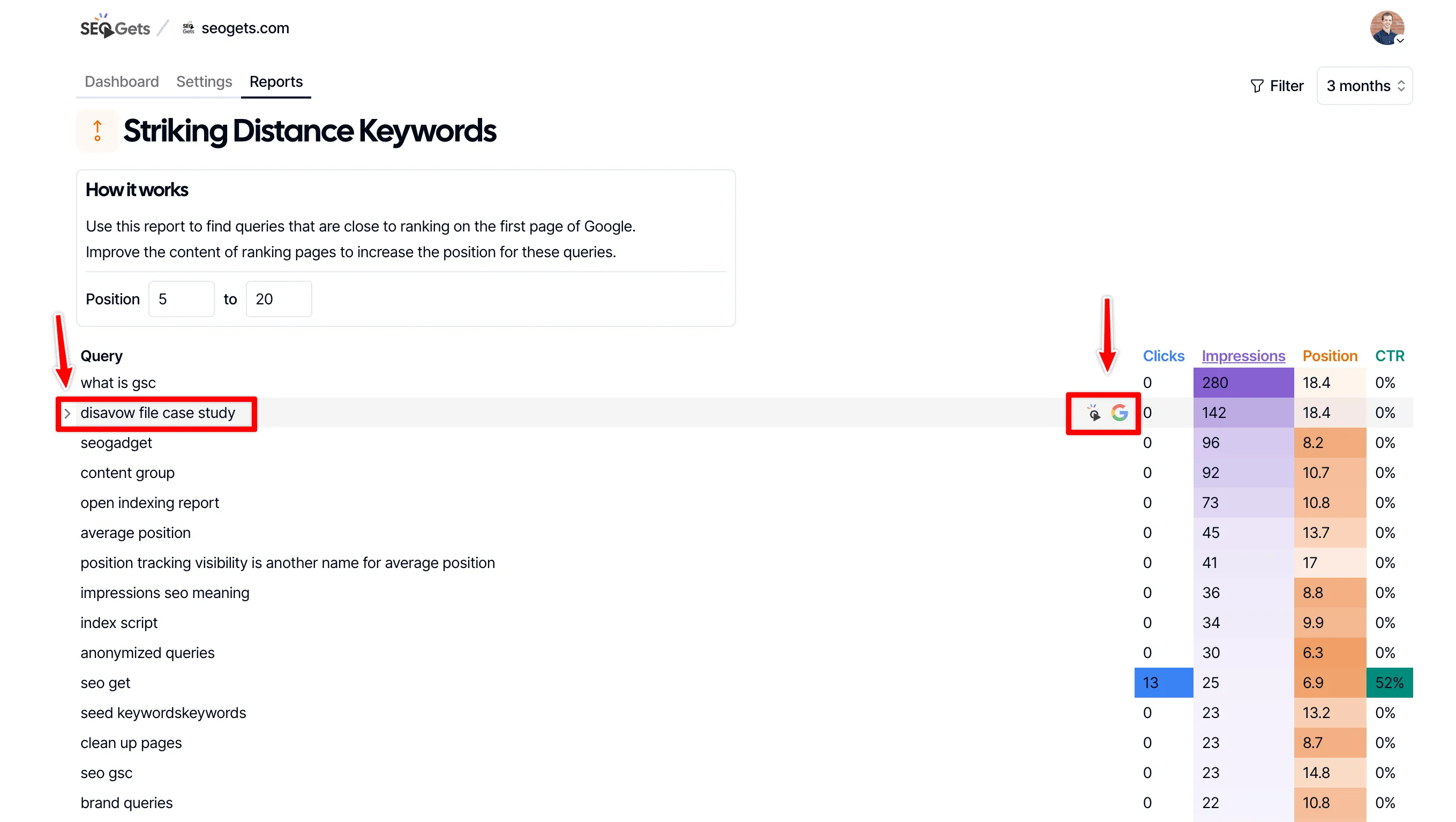 finding the perfect striking distance keyword