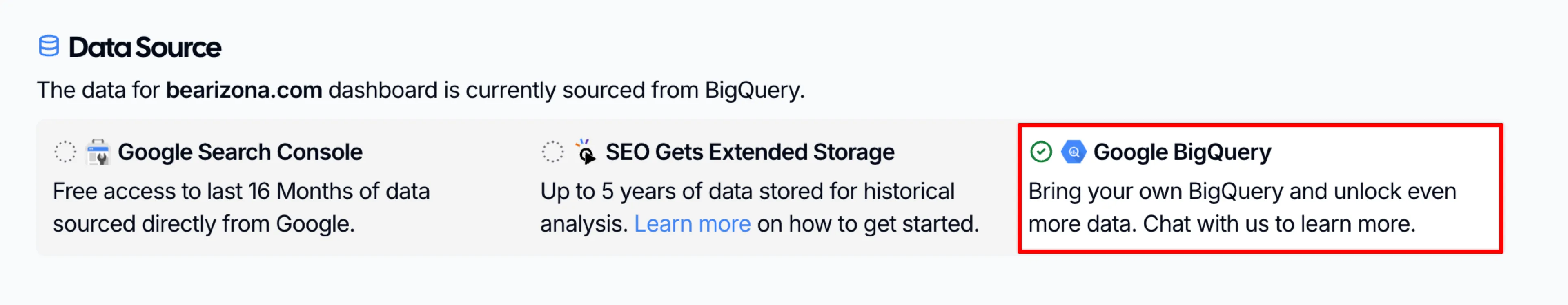 Integrate Big Query data with SEO Gets Dashboards