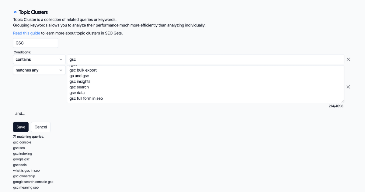 Improved Topic Clusters Selection Flexibility